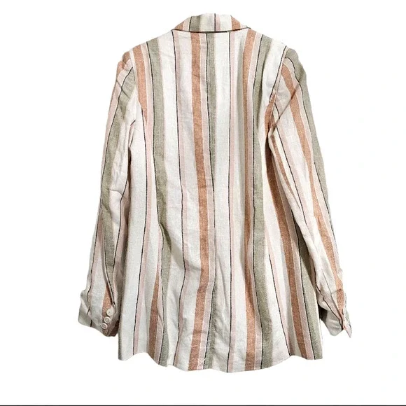 Rachel Zoe Pastel Striped Linen Oversized Padded Shoulder Blazer Jacket Size XS - Picture 3 of 8